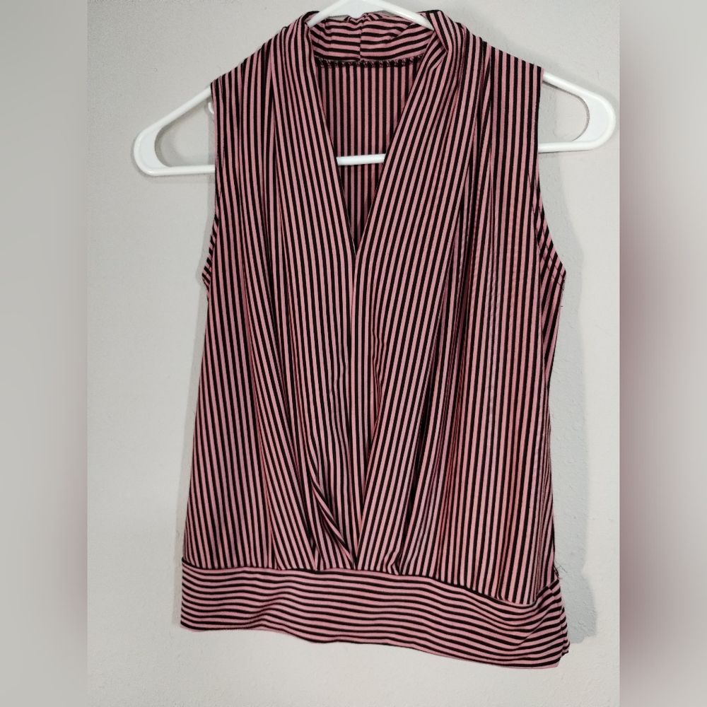 Striped Pink and Black Sleeveless Women's Top S